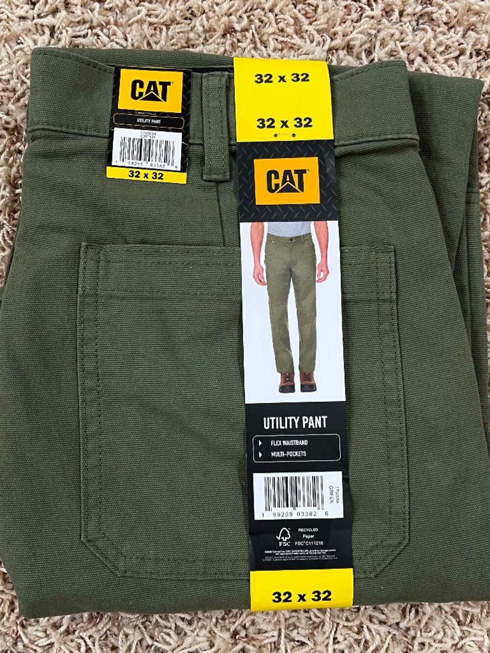 CAT Caterpillar Men's Flex Waistband Utility Pants Green, Size 32x32 (New)